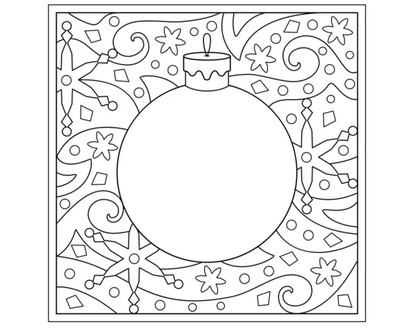 Hoja Para Colorear Navidad Con Bola Navidad Copos Nieve Cristales — Vector de stock