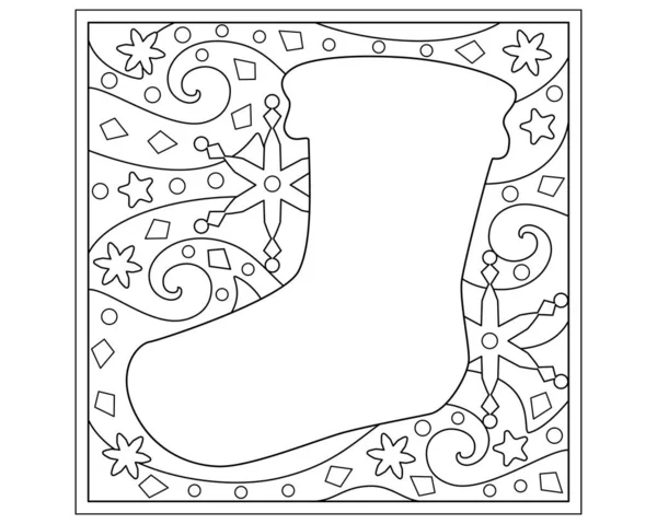 Página Para Colorear Navidad Con Calcetines Copos Nieve Estrellas Vector — Vector de stock