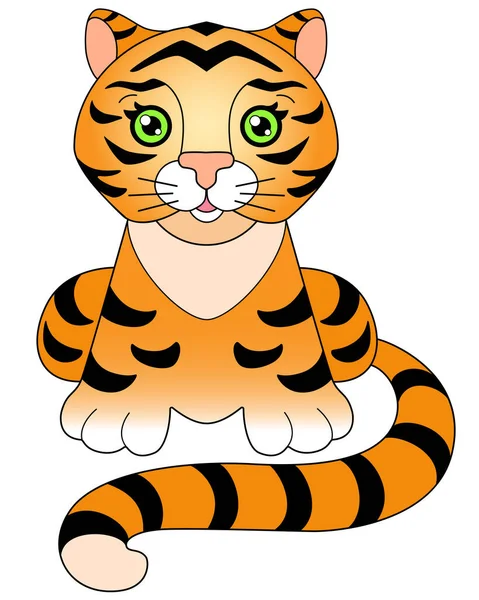 Baba Tigris Zöld Szemekkel Egy Kép Egy Gyerekkönyvhöz Kis Aranyos — Stock Vector