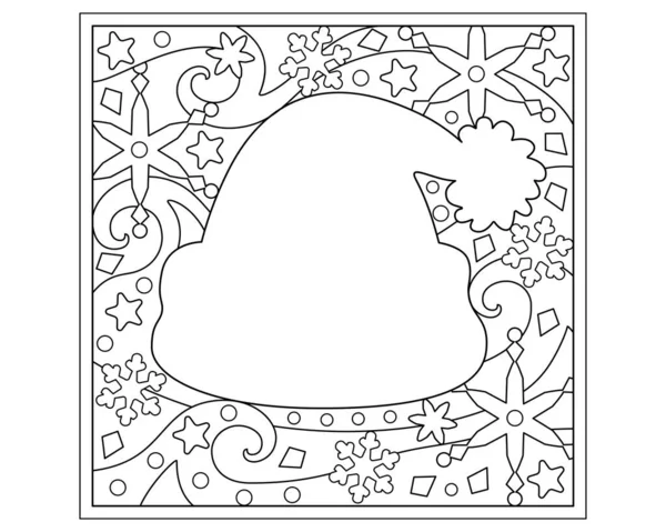 Navidad Invierno Para Colorear Página Con Sombrero Santa Copos Nieve — Vector de stock