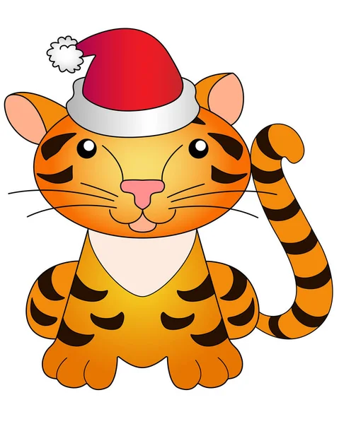 Tiger Santa Claus Hatt Symbol För 2022 Vektor Full Färg — Stock vektor