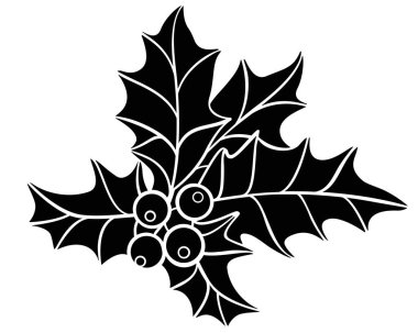 Holly - Böğürtlen ve Yapraklar - logo veya piktogram için vektör siluet çizimi. İşaret veya simge için Noel 'in her zaman yeşil olan sembolü.