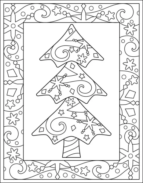 Weihnachtsbaum Mit Zentangles Winter Antistress Vertikale Färbung Mit Einem Rahmen — Stockvektor