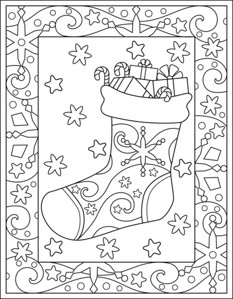 Χριστούγεννα Χειμώνα Χρωματισμός Antistress Κάλτσα Δώρα Διάνυσμα Κάθετη Χρωματισμό Zentangles — Διανυσματικό Αρχείο