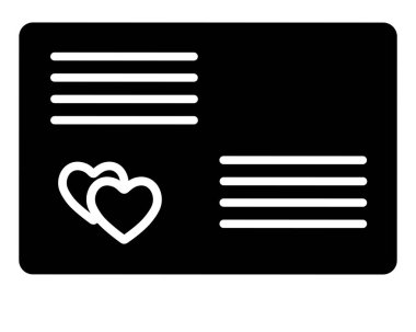 Zarfın içinde aşk mektubu. Logo, piktogram ya da şablon için kalplerin siluet vektör görüntüsünü içeren zarf. Sevgililer Günü zarf simgesi.