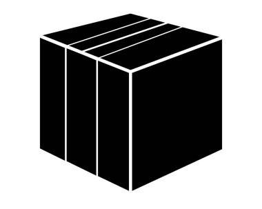 İçinde paket olan kapalı bir kutu. Bir stencil, pictogram veya logo için vektör siluet görüntü. Paketi açılmış kapalı bir paket..