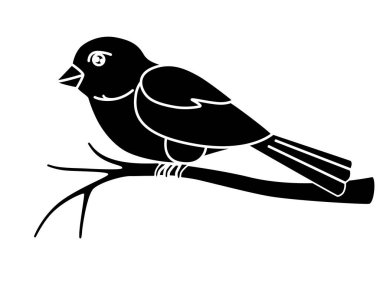 Bir dala tünemiş küçük bir kuş, bir serçe - bir logo, piktogram veya şablon için vektör siluet görüntü. Küçük bir ötücü kuş, bir kanarya silueti.