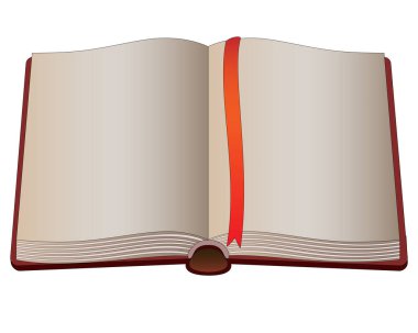 Boş sayfalar ve yer imi olan açık bir kitap, maket - vektör renk resmi. Açık kitap ya da günlük.