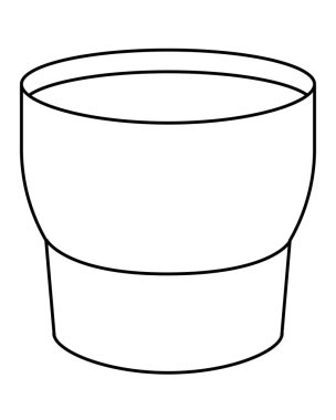 Çiçek saksısı, ev bitkileri için seramik ekici - logo, piktogram veya boyama için vektör doğrusal görüntü. Özet geç. Saksı dikin.