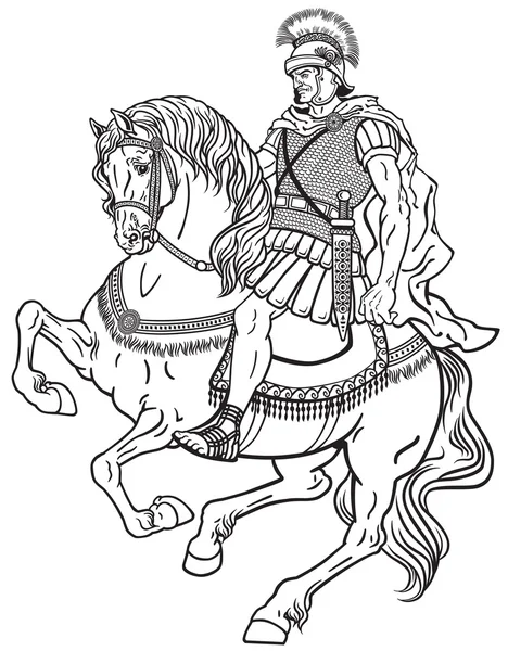 Guerrero romano en el caballo — Vector de stock