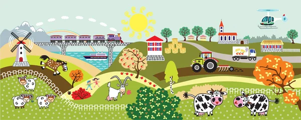 Landsbygden livet barn illustration — Stock vektor