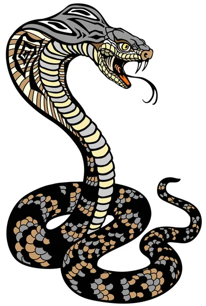 Cobra Serpiente Venenosa Posición Defensiva Postura Ataque Ilustración Vectorial Estilo — Vector de stock