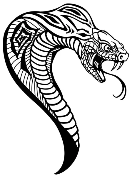 コブラの頭だ 防御位置に毒蛇 攻撃姿勢 黒と白のタトゥースタイルのベクトルイラスト — ストックベクタ