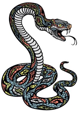 a poisonous snake in a defensive position. Attacking posture. Tattoo style isolated vector illustration clipart