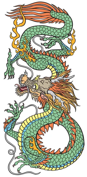 Doğu Asya Ejderhası Geleneksel Çin Japon Mitolojik Yaratığı Dövme Biçimi — Stok Vektör