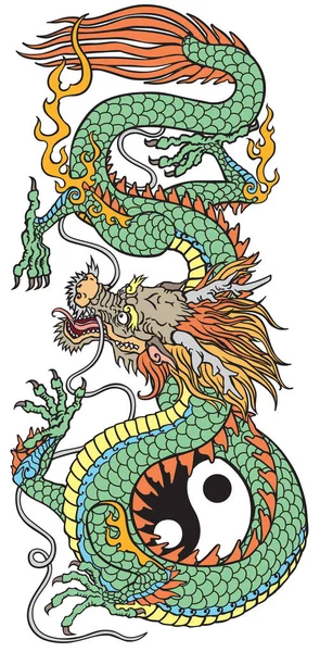 Tradicional Chino Asia Oriental Dragón Yin Yang Símbolo Armonía Equilibrio — Vector de stock