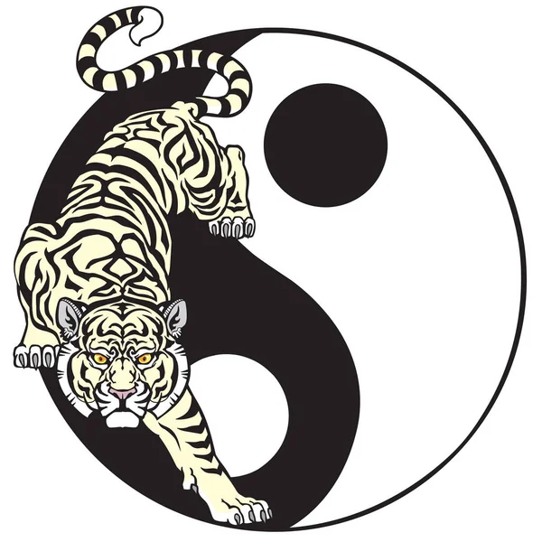 Tigre Yin Yang Símbolo Armonía Equilibrio Tatuaje Ilustración Vectorial Estilo — Vector de stock
