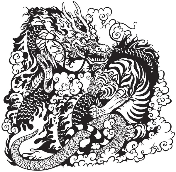 Dragon et tigre combats — Image vectorielle