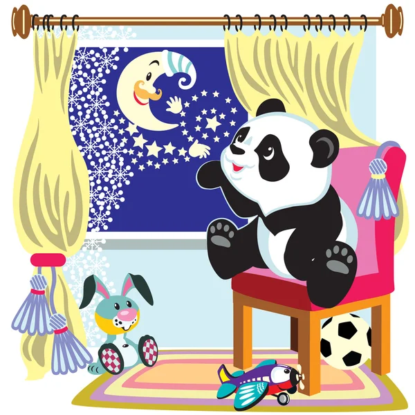 Cartoon panda en maan — Stockvector