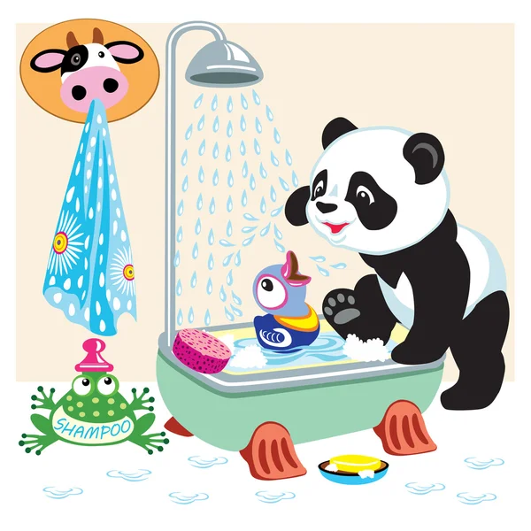 Cartoon panda in the bathroom — Stock Vector