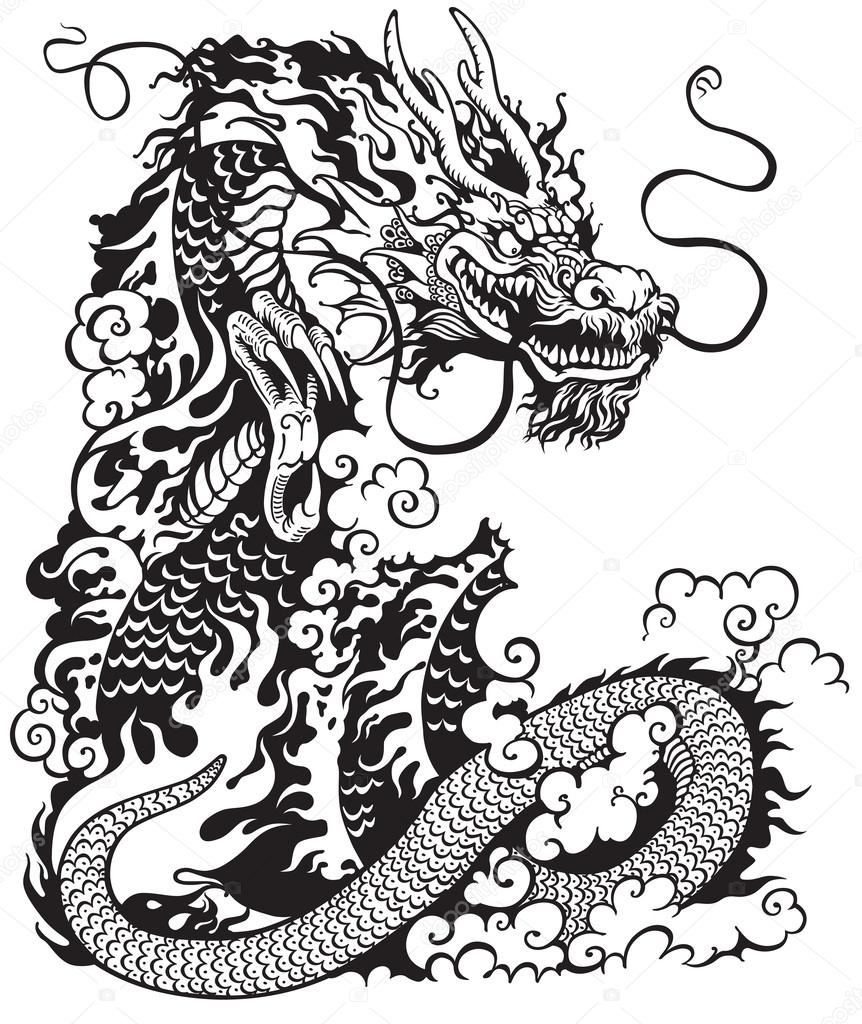 Chinese dragon black white