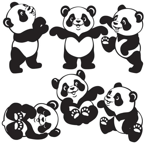 Conjunto preto e branco com panda dos desenhos animados — Vetor de Stock