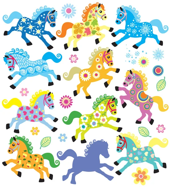 Set con caballos decorativos — Vector de stock