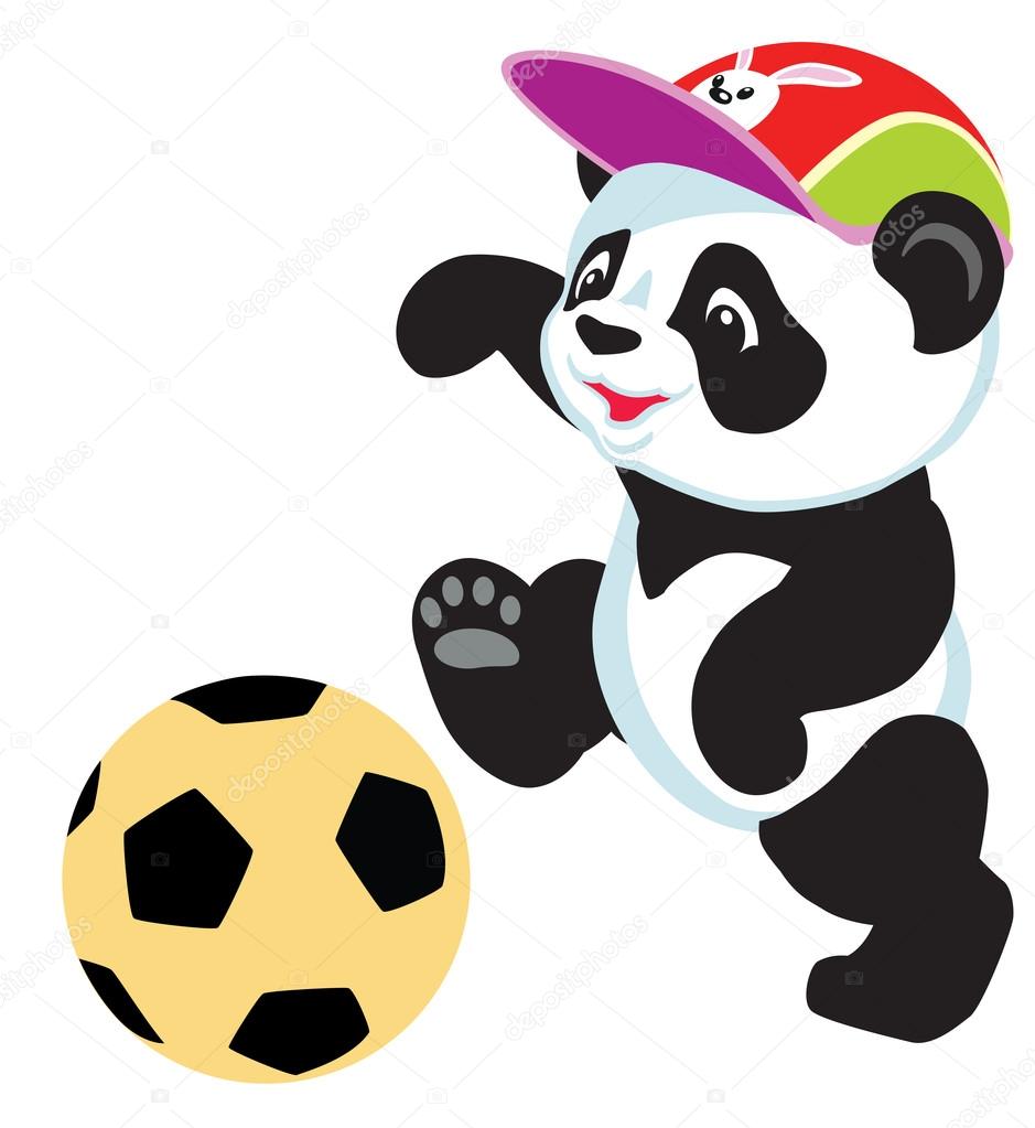 Cartoon panda palying with ball
