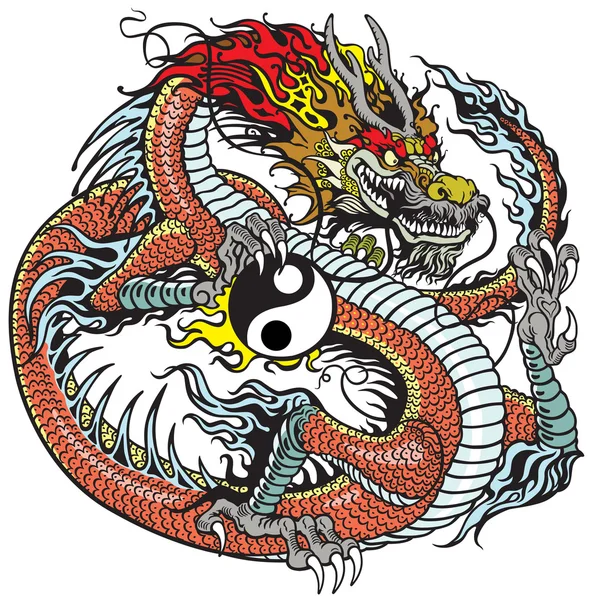 Drache mit Yin Yang Symbol — Stockvektor