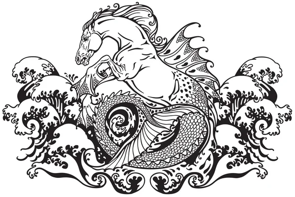 Ippocampo cavalluccio marino mitologico — Vettoriale Stock