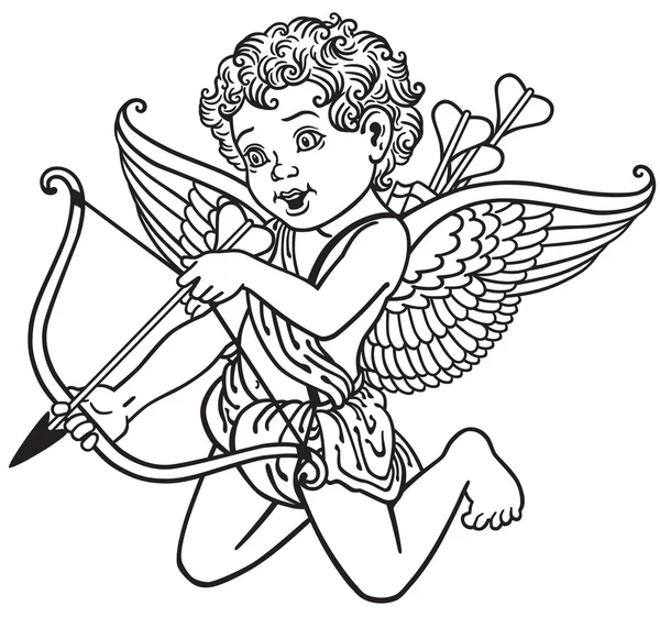 Cupidon noir et blanc — Image vectorielle