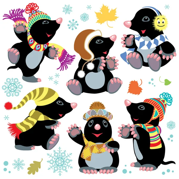 Cartoon mole at winter time — Stock Vector