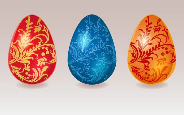 Uova di Pasqua con ornamento floreale in 3 colori . — Vettoriale Stock