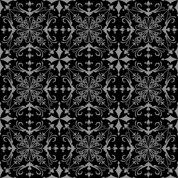 Inconsútil negro y gris floral ornado vector patrón de papel pintado . — Vector de stock