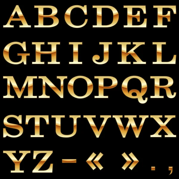 Gold alphabet vector template isolated on black background. — Stock Vector