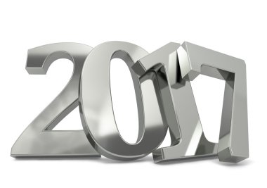 Yeni 2017 yılı gümüş rakamlar gölge isol ile duvara yaslandı