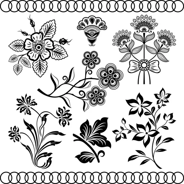 Eléments de design vectoriel vintage floral isolés sur fond beige — Image vectorielle