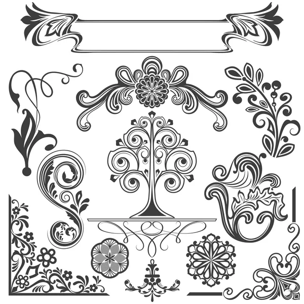 Elementos de diseño vectorial vintage floral — Vector de stock