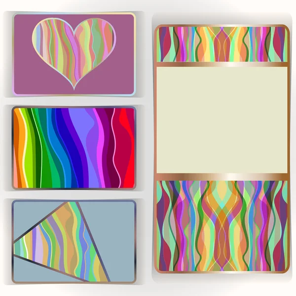 Colorful wavy stripes vector card set. — Stock Vector