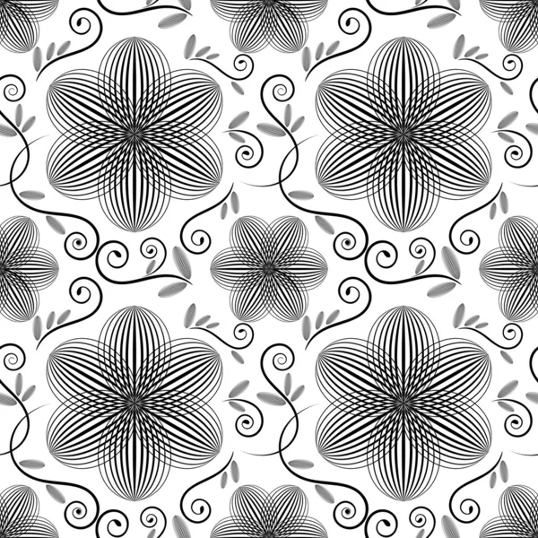 Black and white floral wallpaper pattern. — Stock Vector