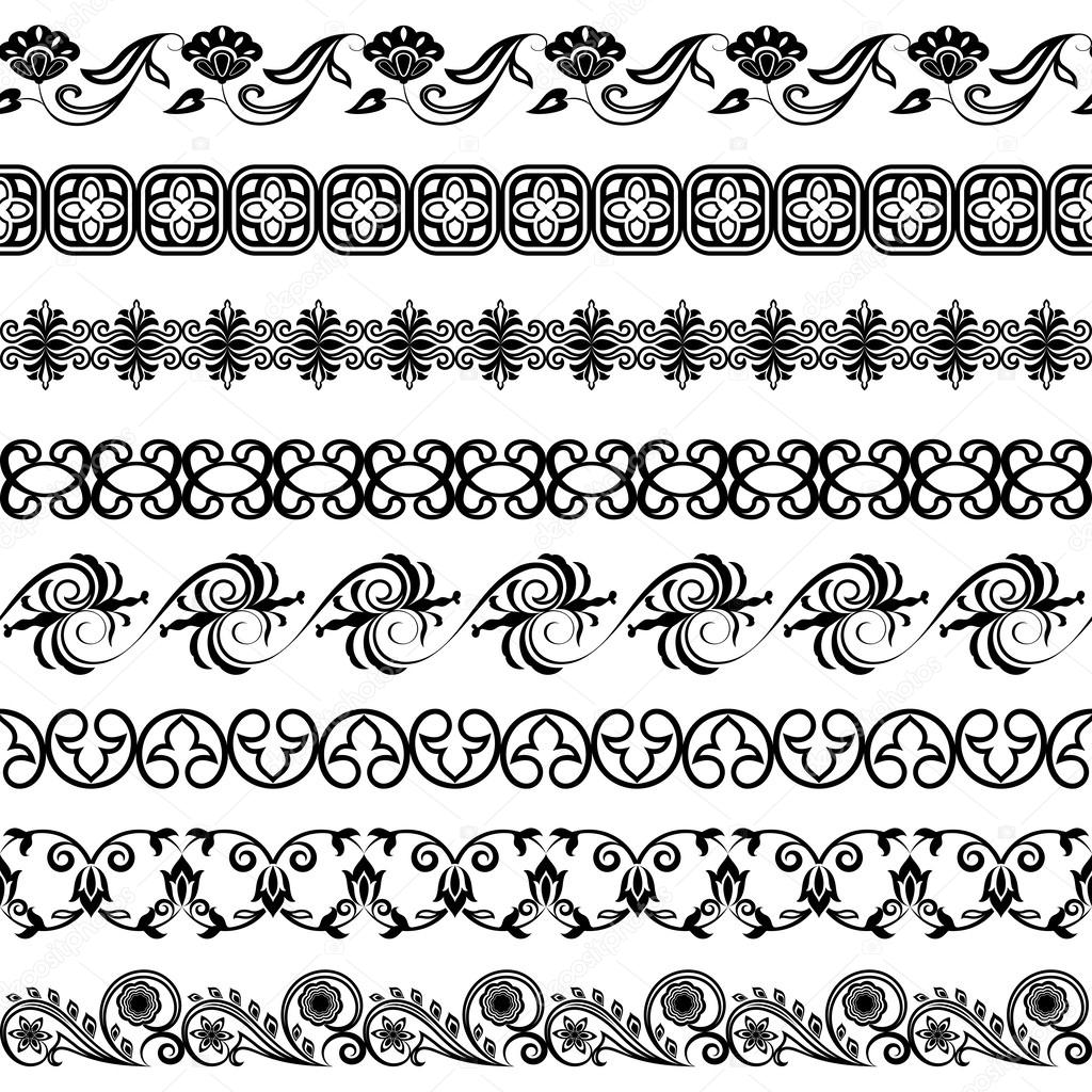 Black and white border ornaments vector template.