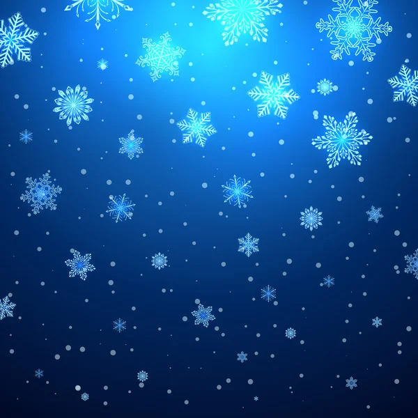 Abstract Kerstmis sneeuwval blauwe vector achtergrond. — Stockvector