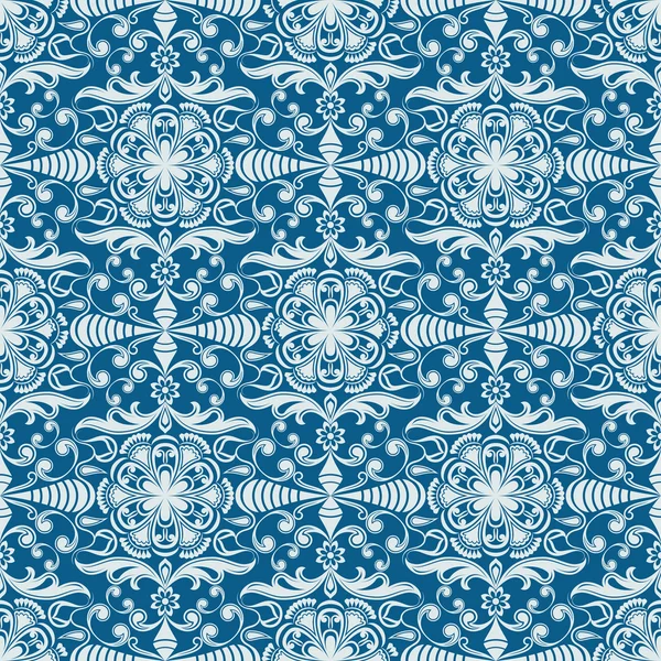 Seamless winter blue floral vector wallpaper pattern. — Stock Vector