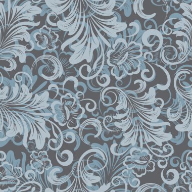 Kış mavi çiçek kağıt vektör desen kaydırma.