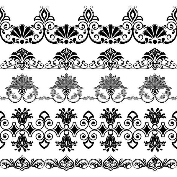 Черно-белые пограничные украшения векторный шаблон. Комплект 2 . — стоковый вектор