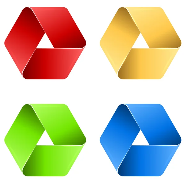 Abstract triangle paper loop icon in four colors. — Stock Vector