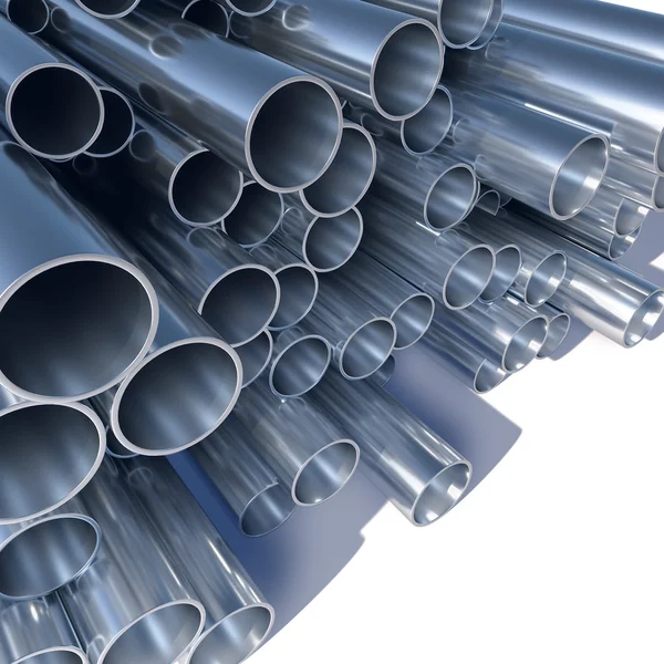 Metal pipes pile 3D industrial background. — Stock Photo, Image