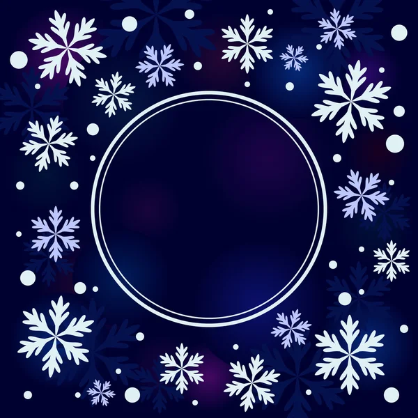 Abstraktní zimní banner s kulatý rám a sněhové vločky. — Stockový vektor