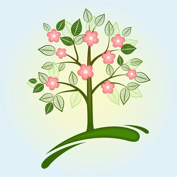 Streszczenie wiosna zielony drzewo z różowe kwiaty. — Wektor stockowy