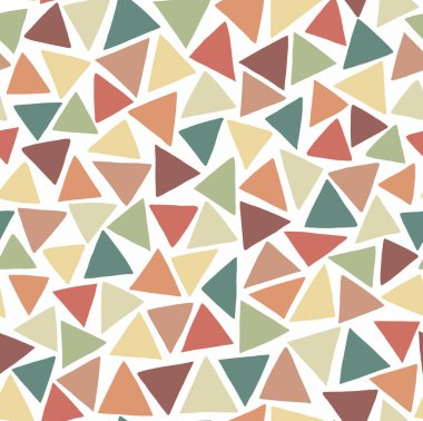 Farklı açıların renkli üçgenleri. Beyaz üzerine izole edilmiş. Geometrik arkaplan. Kart, poster, pankart tasarımı için soyut boyanmış şablon. El yapımı doku. Kusursuz değil..